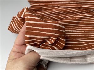Bomuldsjersey - cognac med blide lyserøde striber, gots